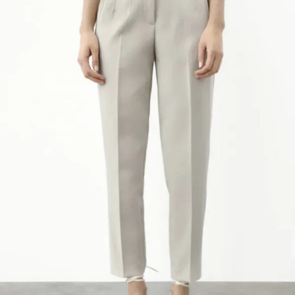 Zara Neutral High-Waist Tailored Trousers
